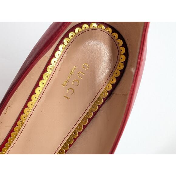 Gucci Red Leather Pearl Bee Bow Pumps Size 40 - Picture 9 of 10